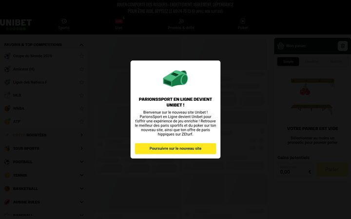 Capture de la page d'accueil du site ParionsSport, opérateur agréé ANJ