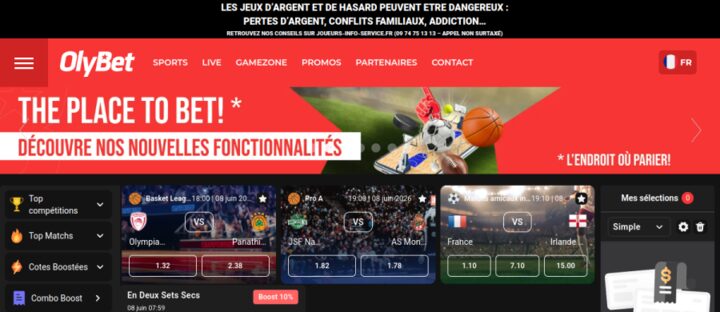 Capture de la page d'accueil du site Olybet, opérateur agréé ANJ