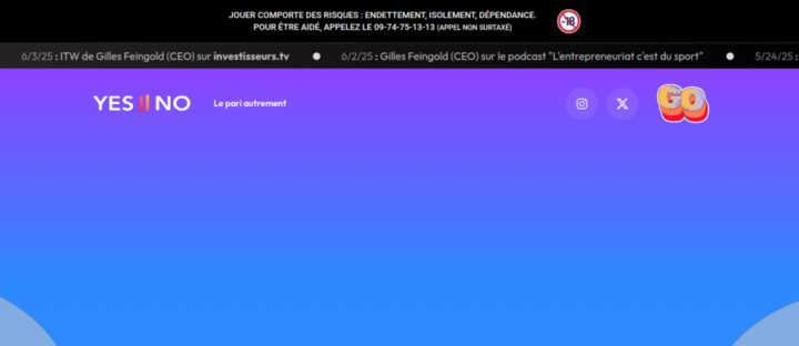 Capture de la page d'accueil du site Yesorno, opérateur agréé ANJ