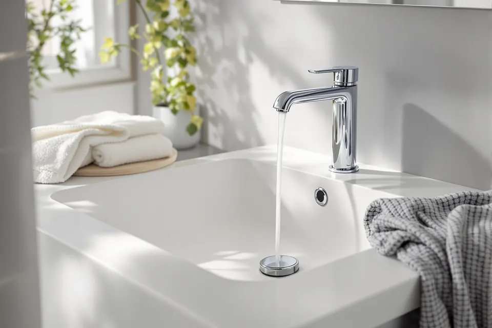 Lavabo moderne avec un mitigeur chromé