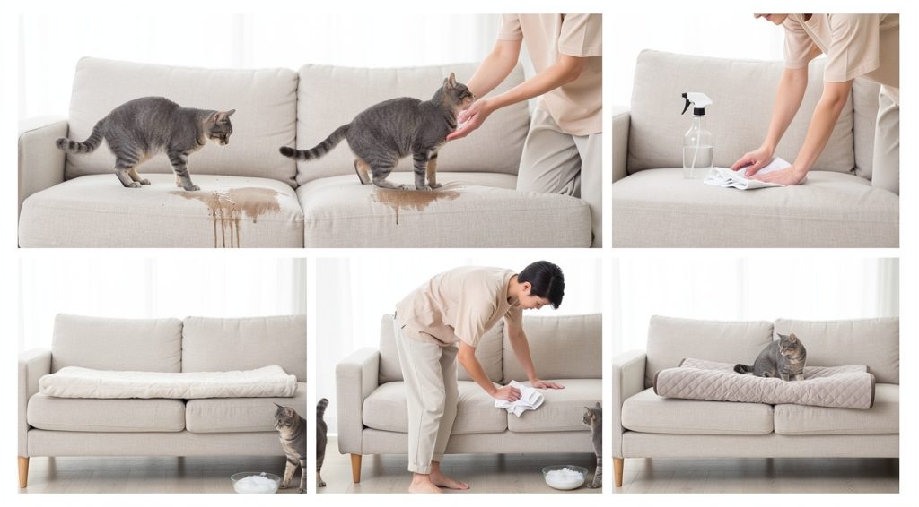 Chat qui fait pipi sur canapé : causes, solutions et prévention