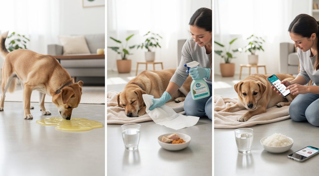 Chien qui vomit de la bile : causes, solutions et quand consulter