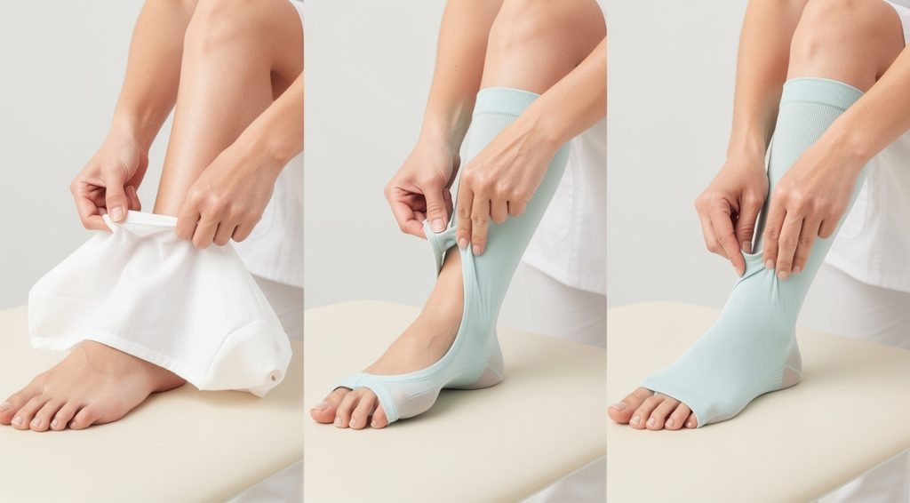 Comment mettre des bas de contention pied ouvert