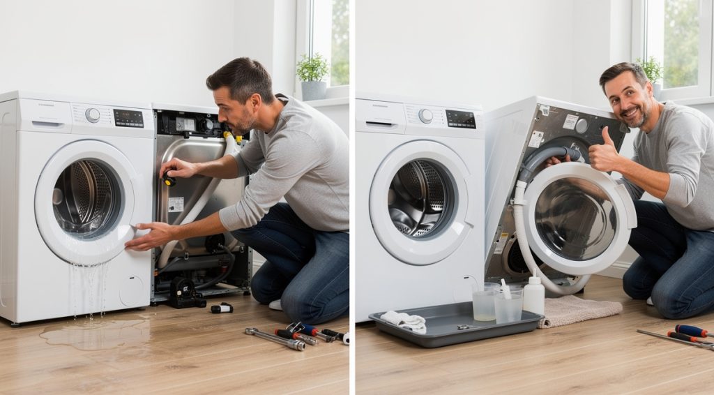 Lave-linge qui fuit par le bas : causes, diagnostic et solutions