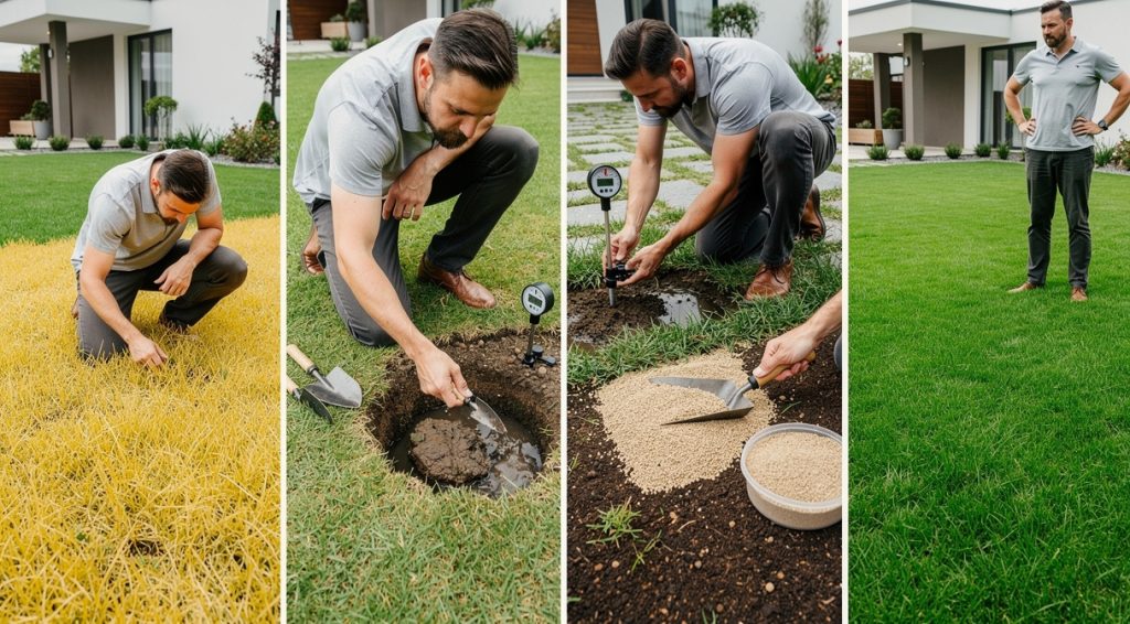 Pelouse qui jaunit malgré la pluie : causes et solutions efficaces