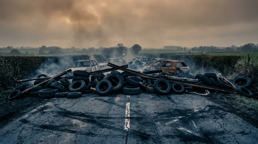Bure : barricades et incendies sur la D138 lors d&rsquo;une manifestation interdite contre Cigéo