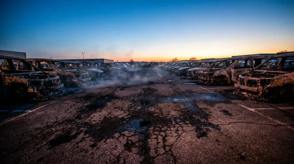 Cournon-d&rsquo;Auvergne : 17 voitures détruites dans un incendie nocturne, enquête ouverte