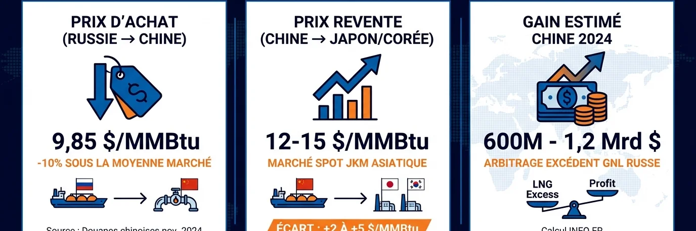 L'arbitrage GNL russe par la Chine en 2024 : prix d'achat, prix de revente spot et spreads selon la saison