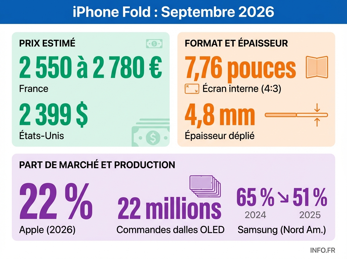 Chiffres cles de l'iPhone Fold : prix estime, dimensions, parts de marche et volumes de production prevus pour le premier smartphone pliable d'Apple en 2026