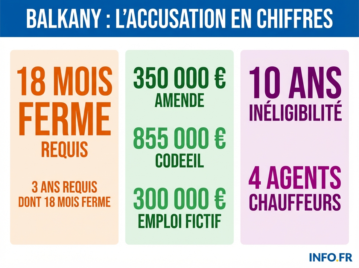 Les chiffres clés des réquisitions contre Patrick Balkany au tribunal de Nanterre pour détournement de fonds publics en avril 2026.