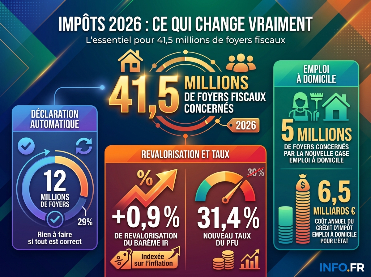 Les chiffres clés de la déclaration de revenus 2026 : foyers concernés, nouveau PFU, barème revalorisé et coût du crédit d'impôt emploi à domicile.