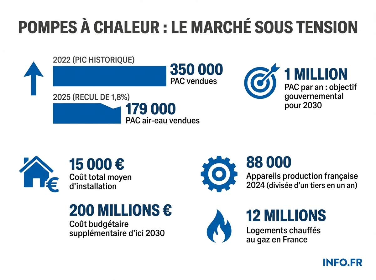 Évolution du marché des pompes à chaleur en France: ventes, objectifs gouvernementaux et coûts d'installation entre 2022 et 2030.