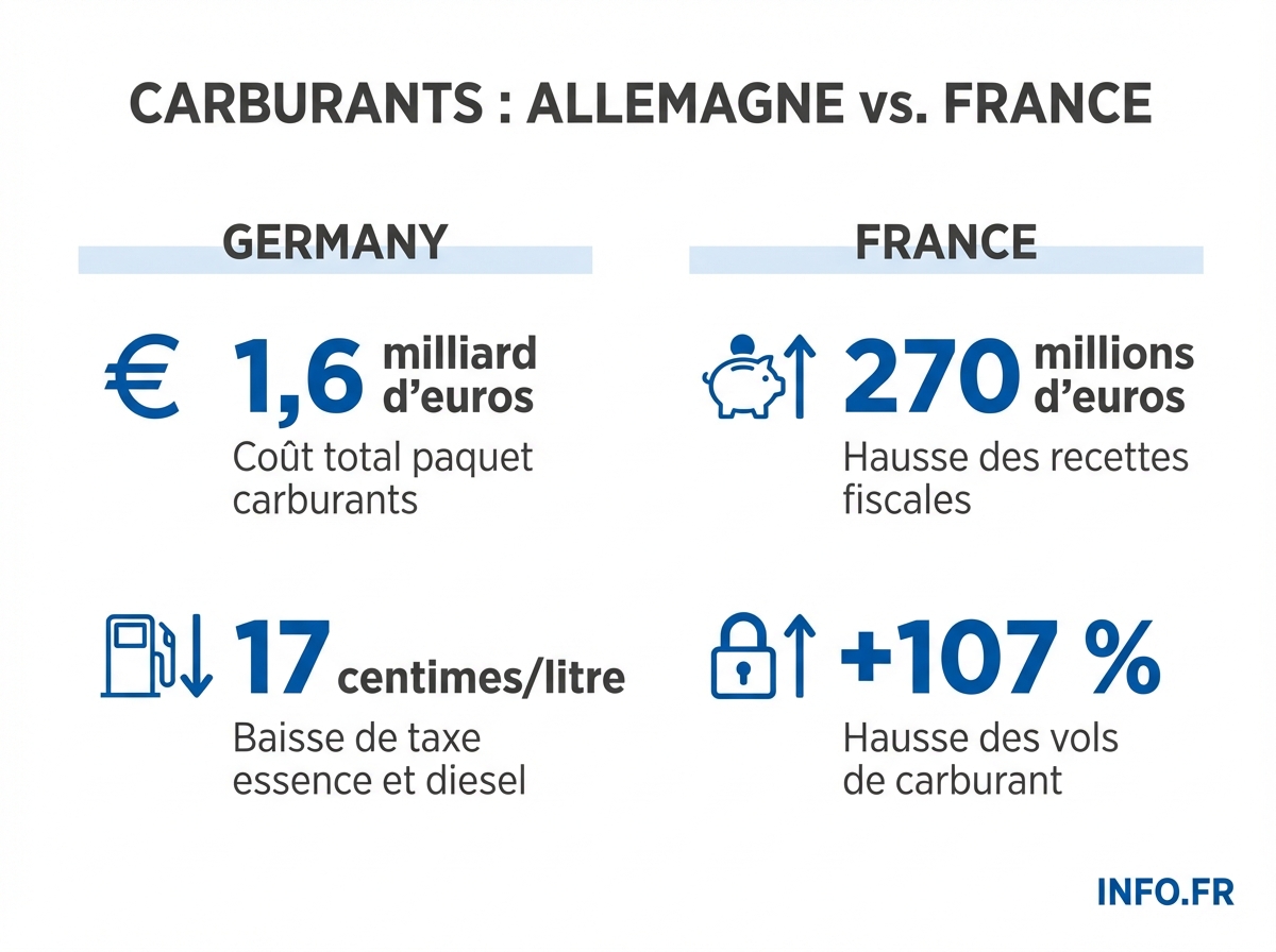 Comparaison des mesures européennes face à la hausse des prix des carburants: Allemagne, Espagne, Italie et France en avril 2026.