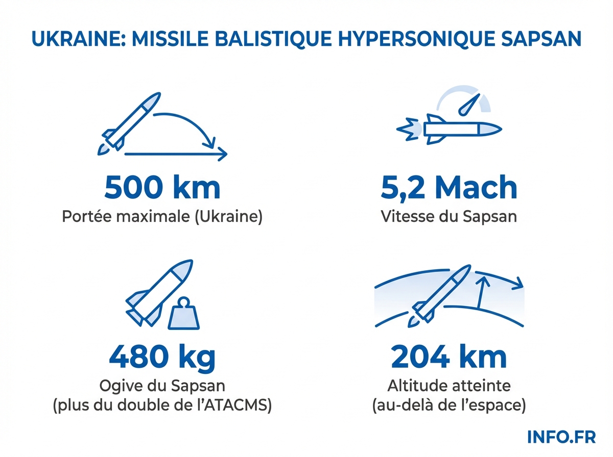 Comparaison des caractéristiques des missiles balistiques ukrainien Sapsan, russe Oreshnik et britannique Nightfall dans le conflit en Ukraine.