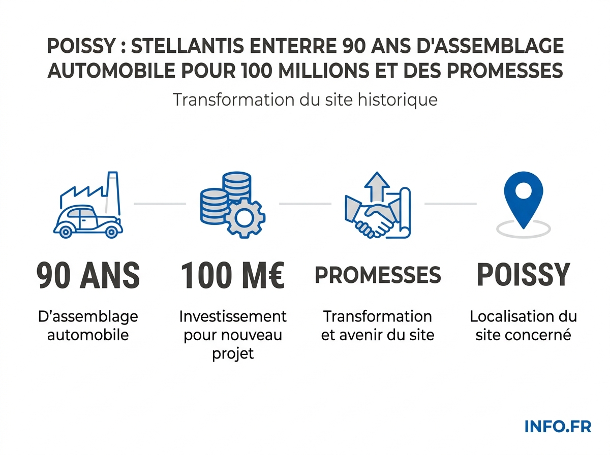 Évolution des effectifs et de la production de l'usine Stellantis de Poissy de 1976 à 2030, et données clés de la reconversion.
