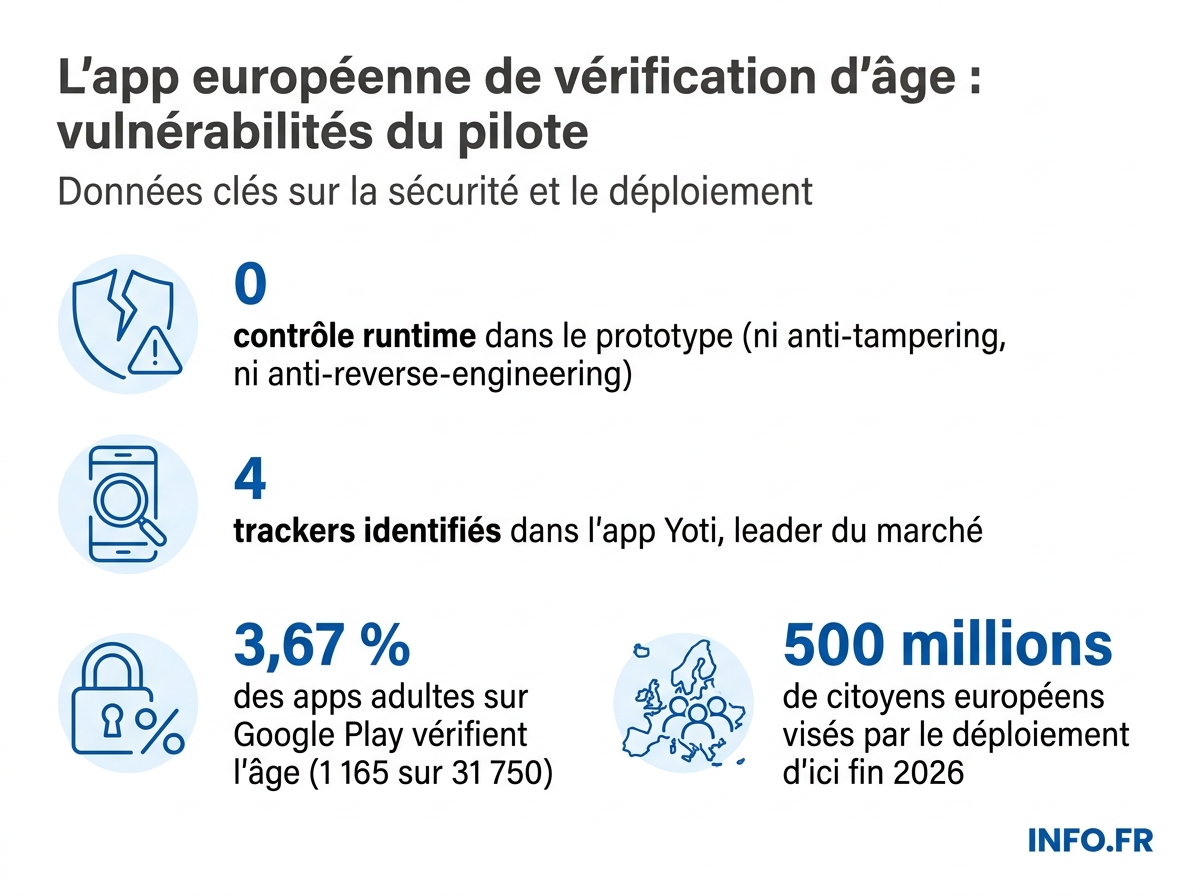 Failles de sécurité et chiffres clés de l'application européenne de vérification d'âge déclarée prête en avril 2026.