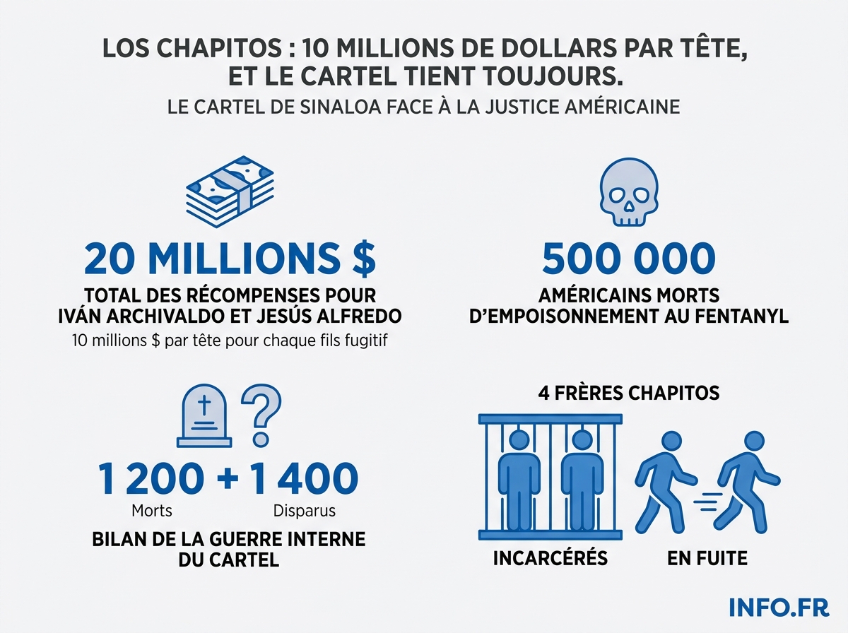 Bilan chiffré de la traque des fils d'El Chapo et de la guerre interne du cartel de Sinaloa.