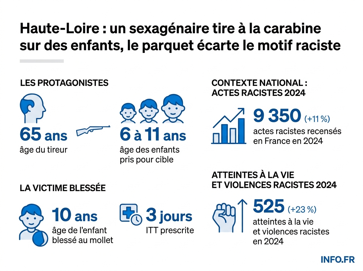 Chiffres clés de l'agression à la carabine d'Espaly-Saint-Marcel et du rapport CNCDH 2024 sur le racisme en France.