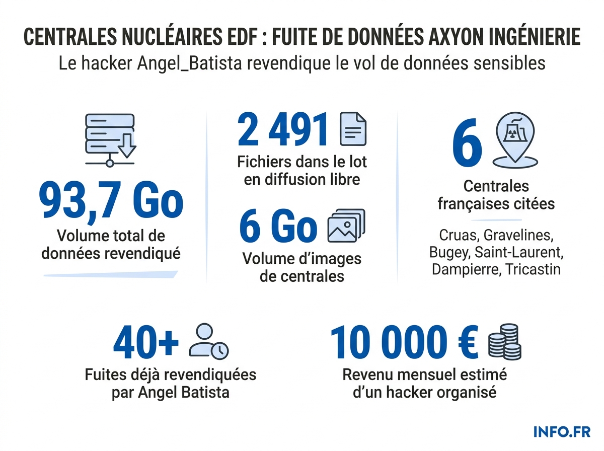 Volumétrie et périmètre de la fuite revendiquée par Angel Batista contre le sous-traitant EDF Axyon Ingénierie.