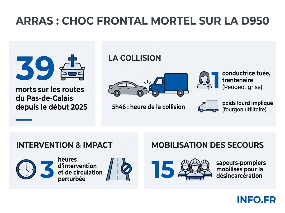 Bilan chiffré de l'accident mortel de la D950 à Athies et contexte de la mortalité routière dans le Pas-de-Calais.