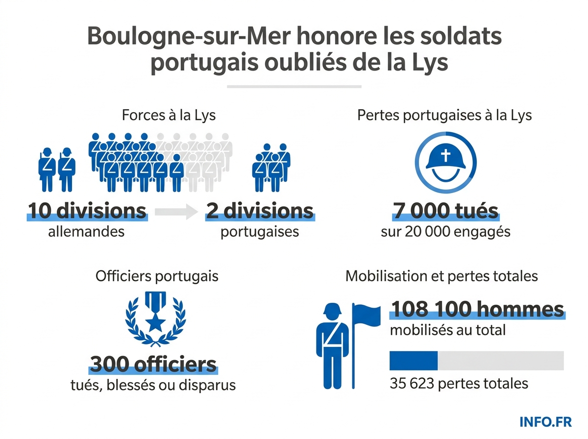 Infographie des pertes portugaises à la bataille de la Lys (avril 1918) et durant la Première Guerre mondiale.