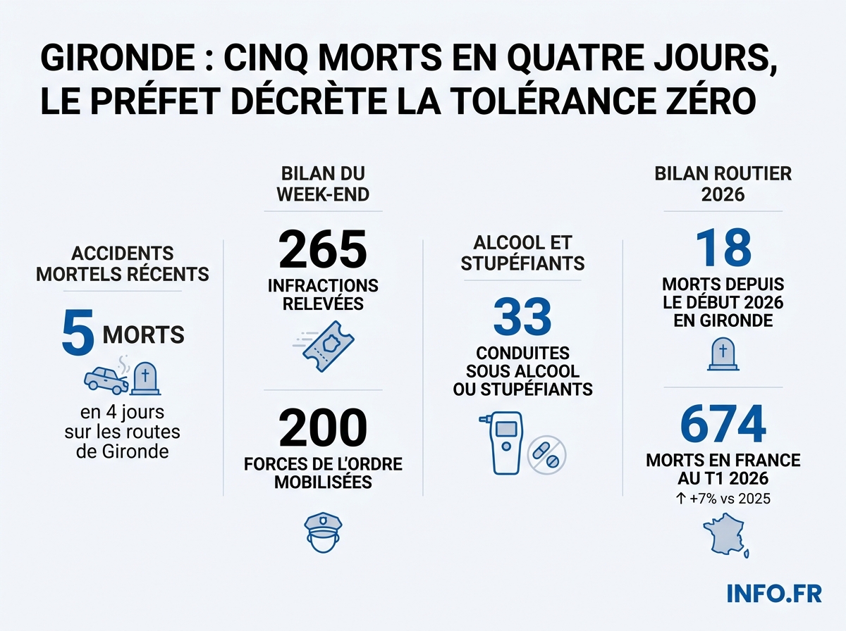 Bilan des accidents mortels en Gironde en avril 2026 et résultats des contrôles préfectoraux renforcés.