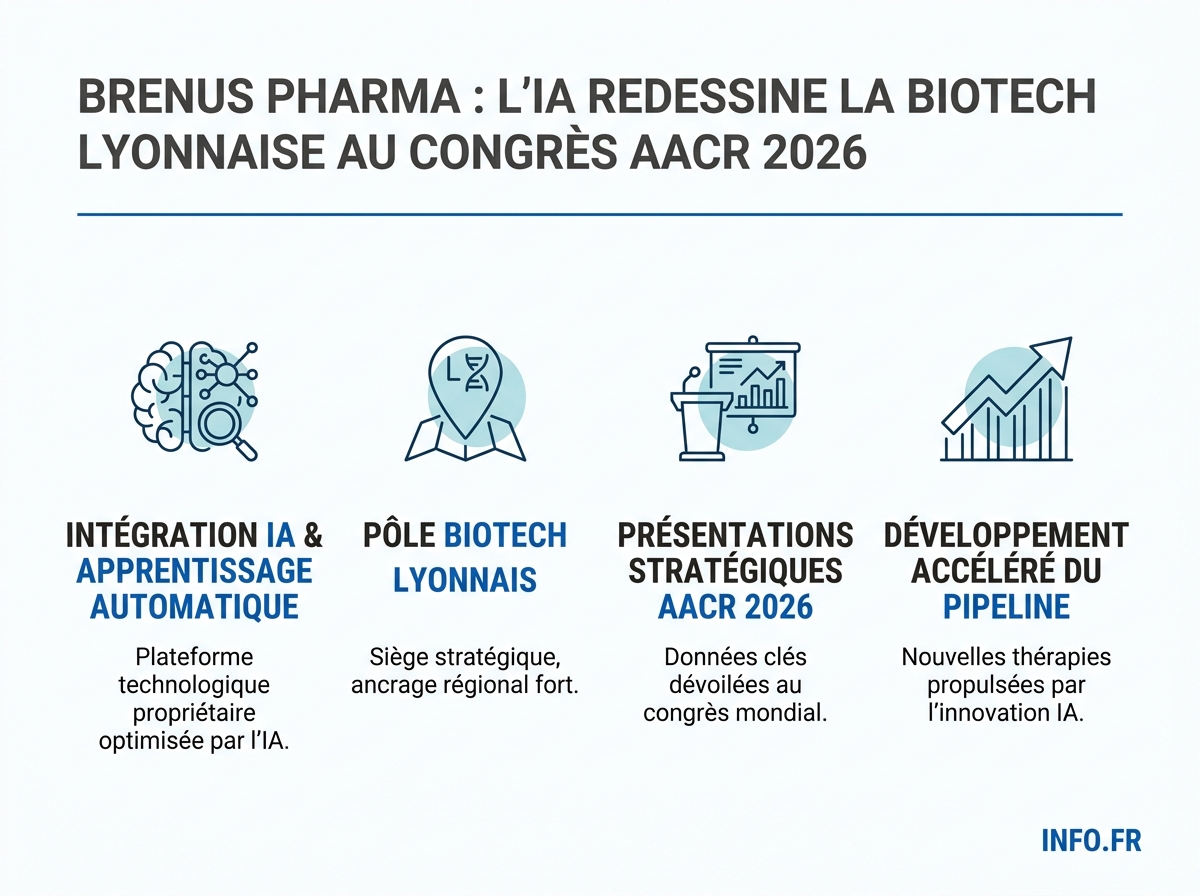 Infographie récapitulative des données cliniques et financières de Brenus Pharma pour son immunothérapie STC-1010 présentée à l'AACR 2026.
