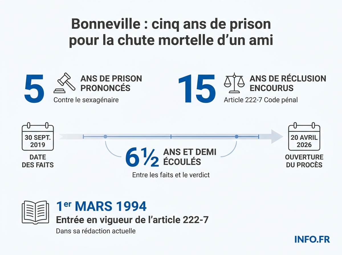 Principaux chiffres du procès devant la cour criminelle de Haute-Savoie: peine, qualification légale et chronologie judiciaire.