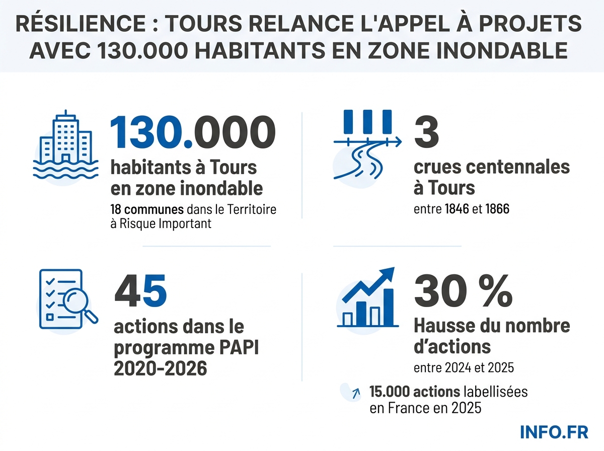 Chiffres clés de la Journée nationale de la 2026 et de l'exposition au risque inondation à Tours.