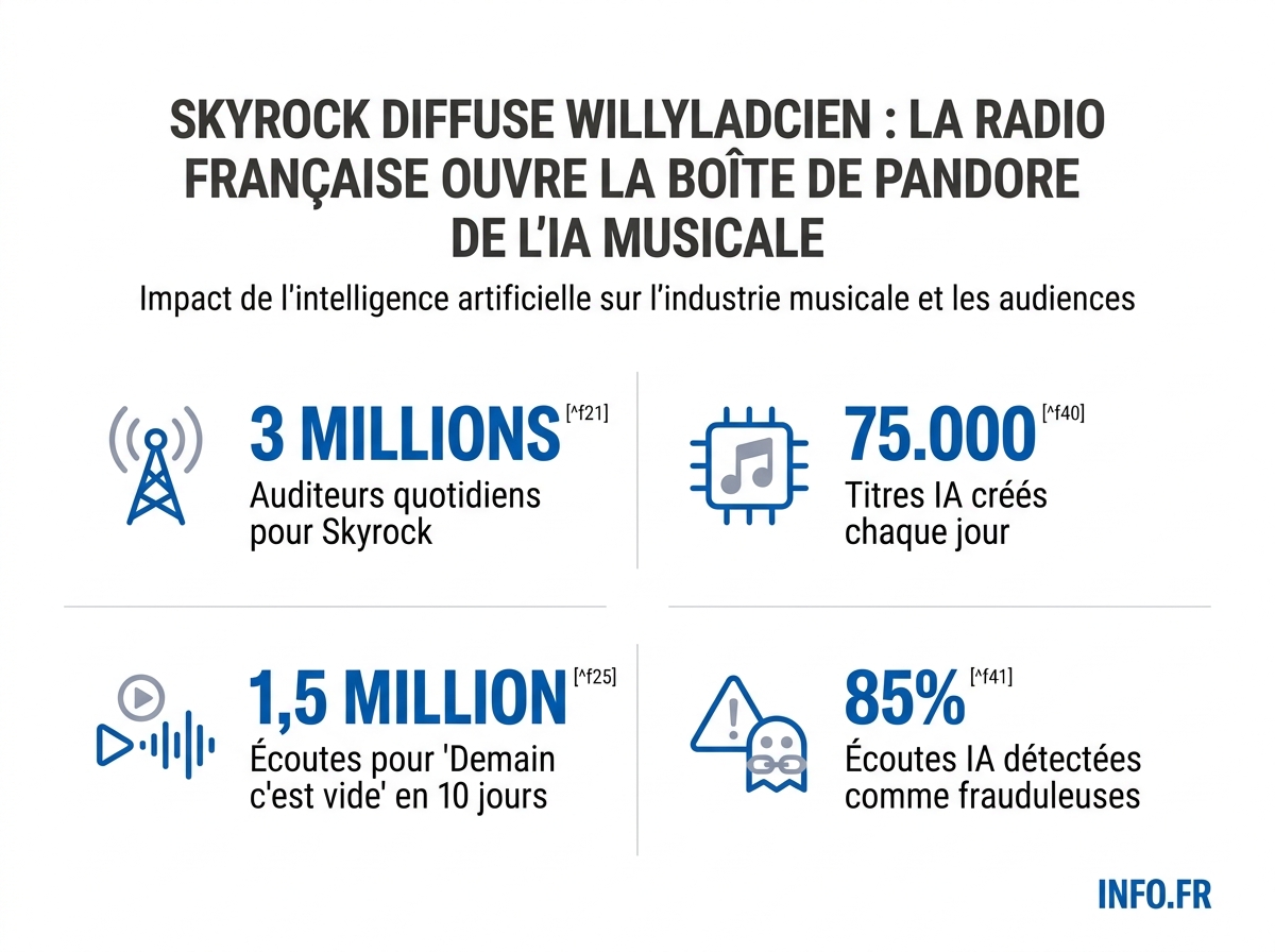 Infographie: l'explosion des musiques générées par IA et son impact sur l'industrie musicale en 2025.