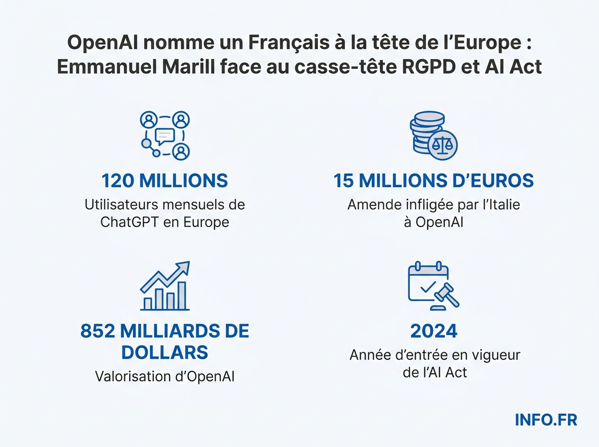 Les chiffres clés d'OpenAI en Europe: utilisateurs, amendes, valorisation, effectifs et cadre légal.