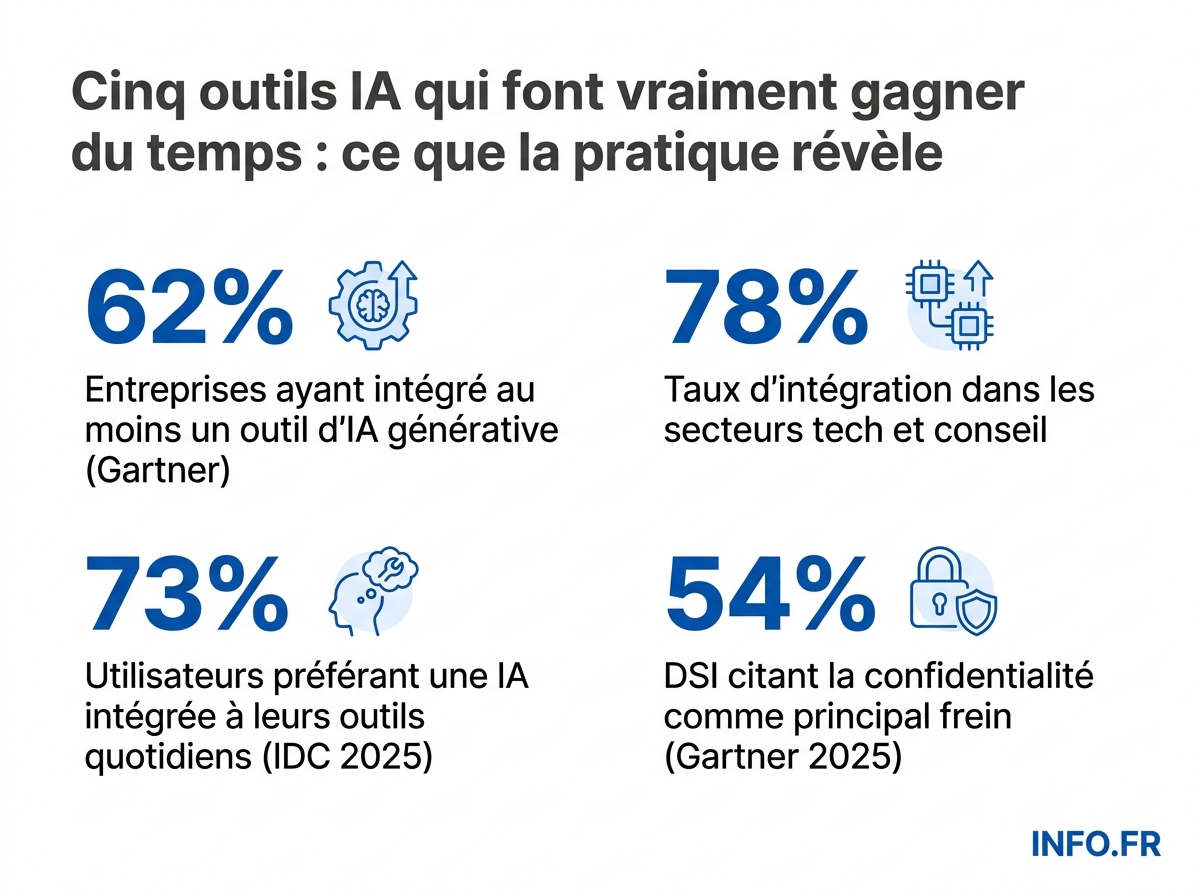 Statistiques clés sur l'adoption des outils d'IA générative en entreprise en 2025-2026.