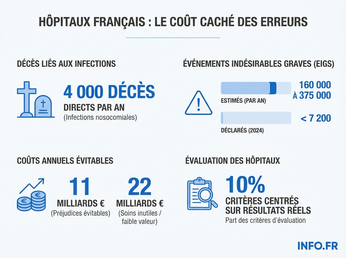 Données chiffrées du rapport de la Cour des comptes du 27 avril 2026 sur la qualité des soins dans les établissements de santé français.