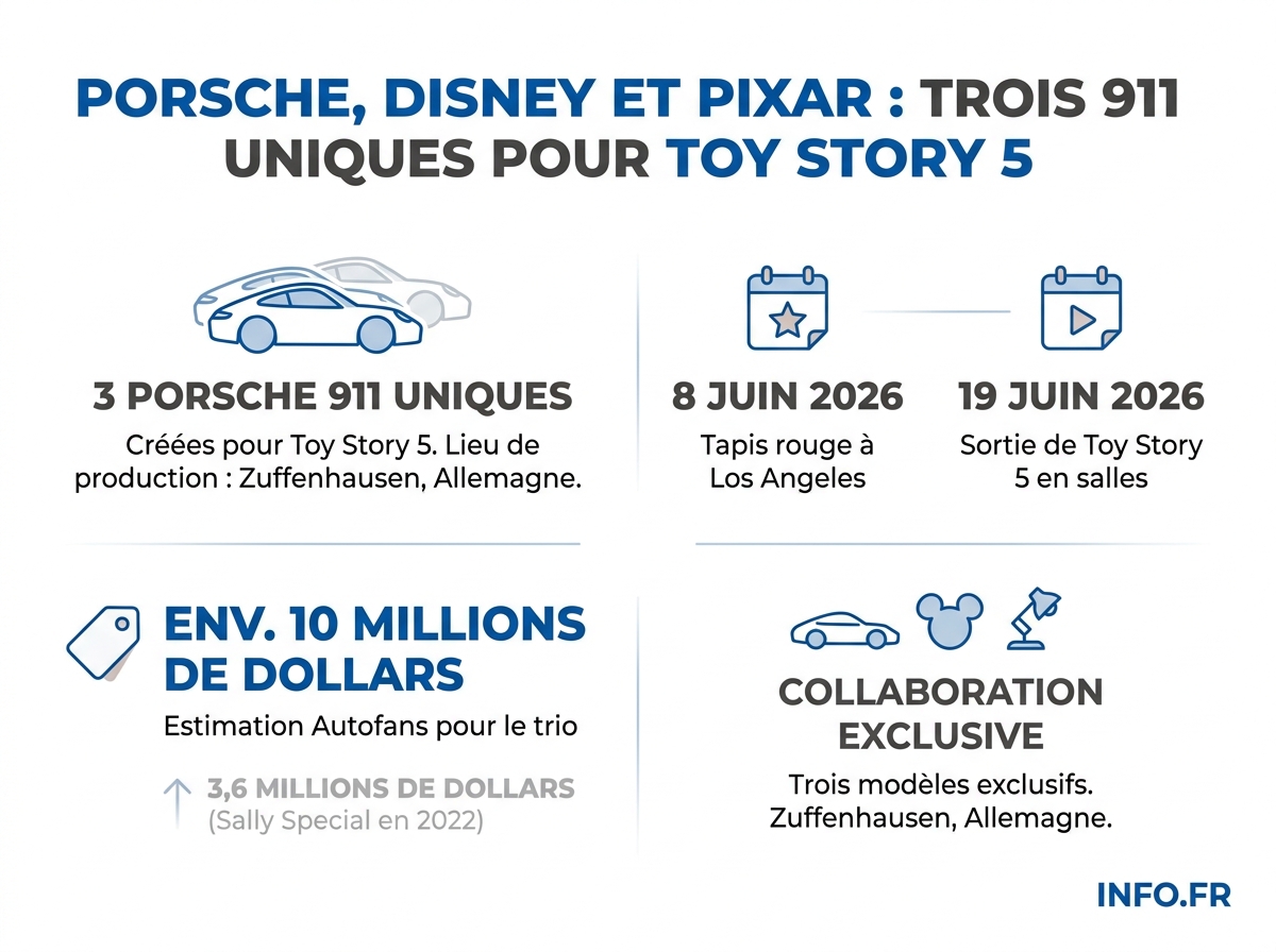 Chiffres clés de la collaboration Porsche, Disney et Pixar pour les trois 911 inspirées de Toy Story 5.