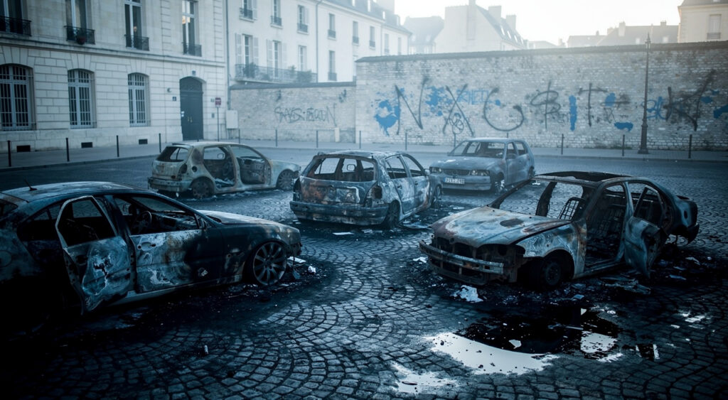 Incendie criminel à Alençon : six voitures détruites, tags anti-Darmanin et deux suspects interpellés