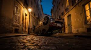 Lyon : une voiture se retourne dans une rue à sens unique du centre-ville