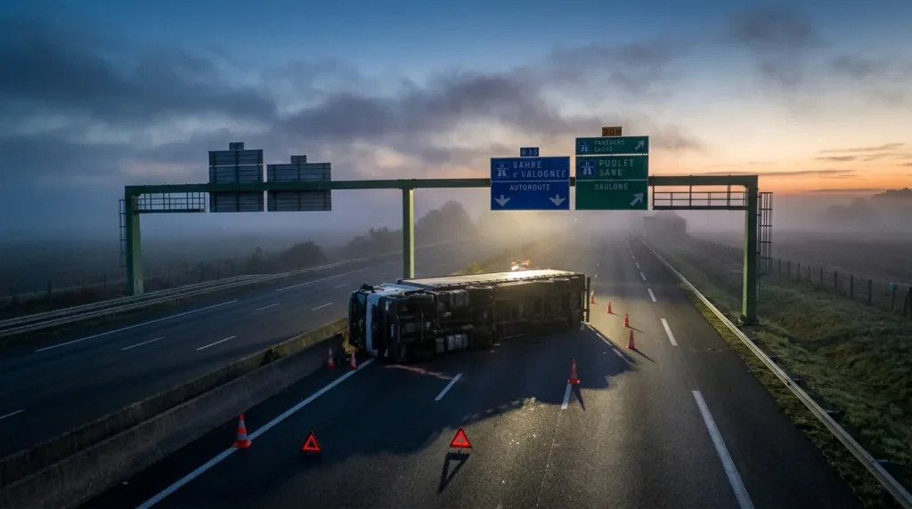 Un camion de volailles se renverse sur l&rsquo;A36 : 6 km de bouchons près de Danjoutin
