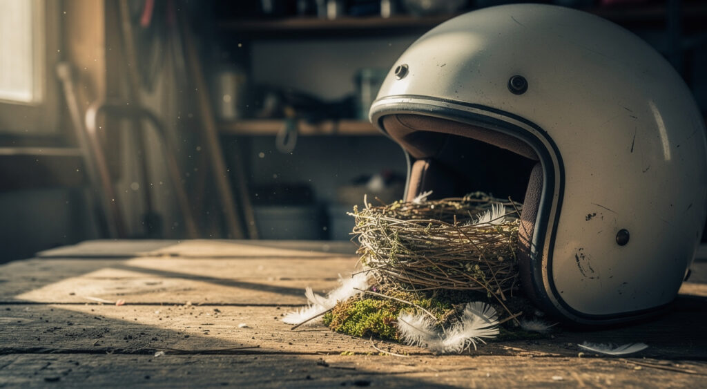 Dordogne : des gendarmes motocyclistes protègent un nid d&rsquo;oisillons niché sous un casque