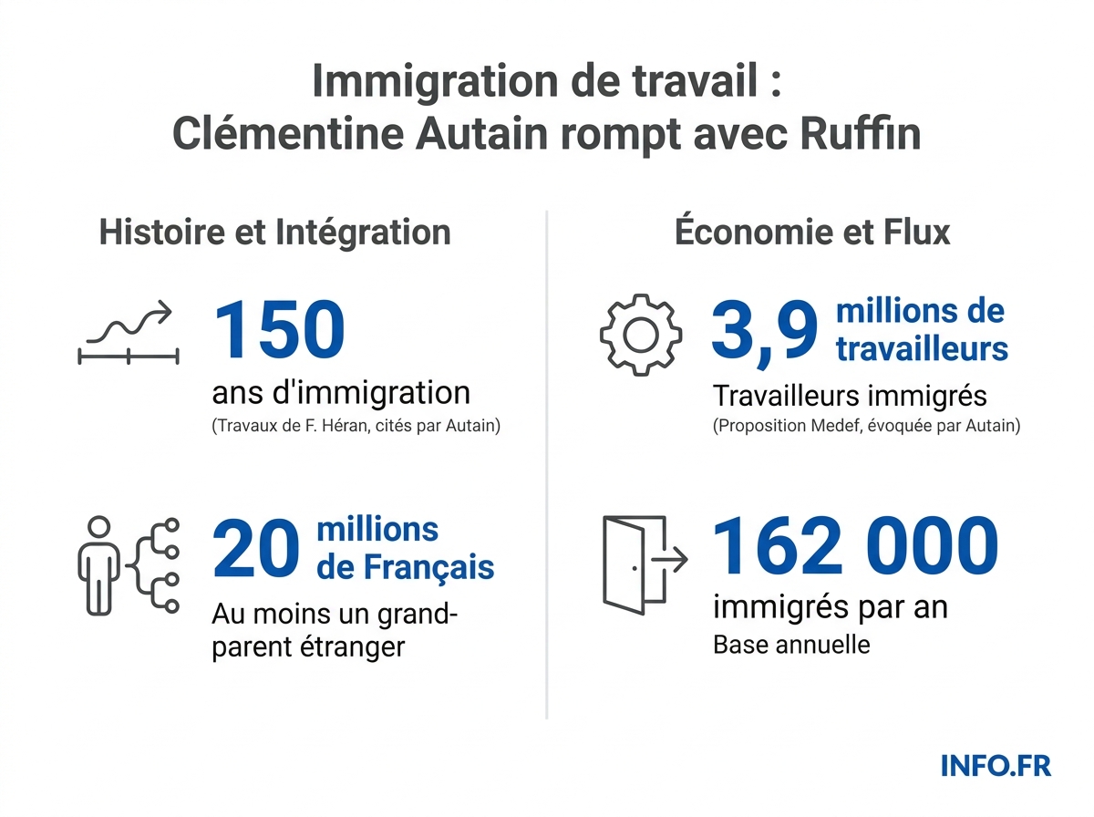 Les chiffres clés du désaccord entre Clémentine Autain et François Ruffin sur l'immigration de travail.