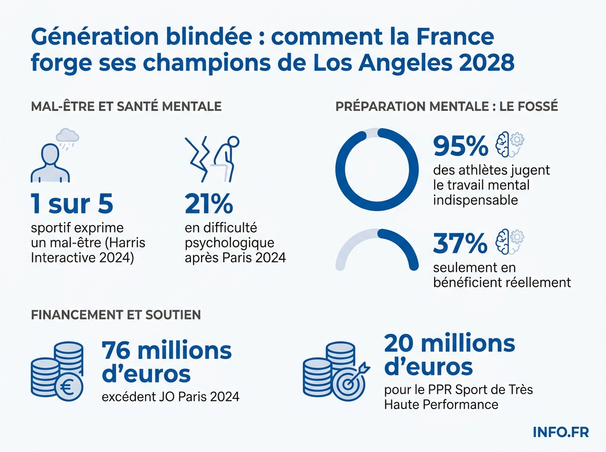Les chiffres clés du plan santé mentale des athlètes français en route vers Los Angeles 2028.