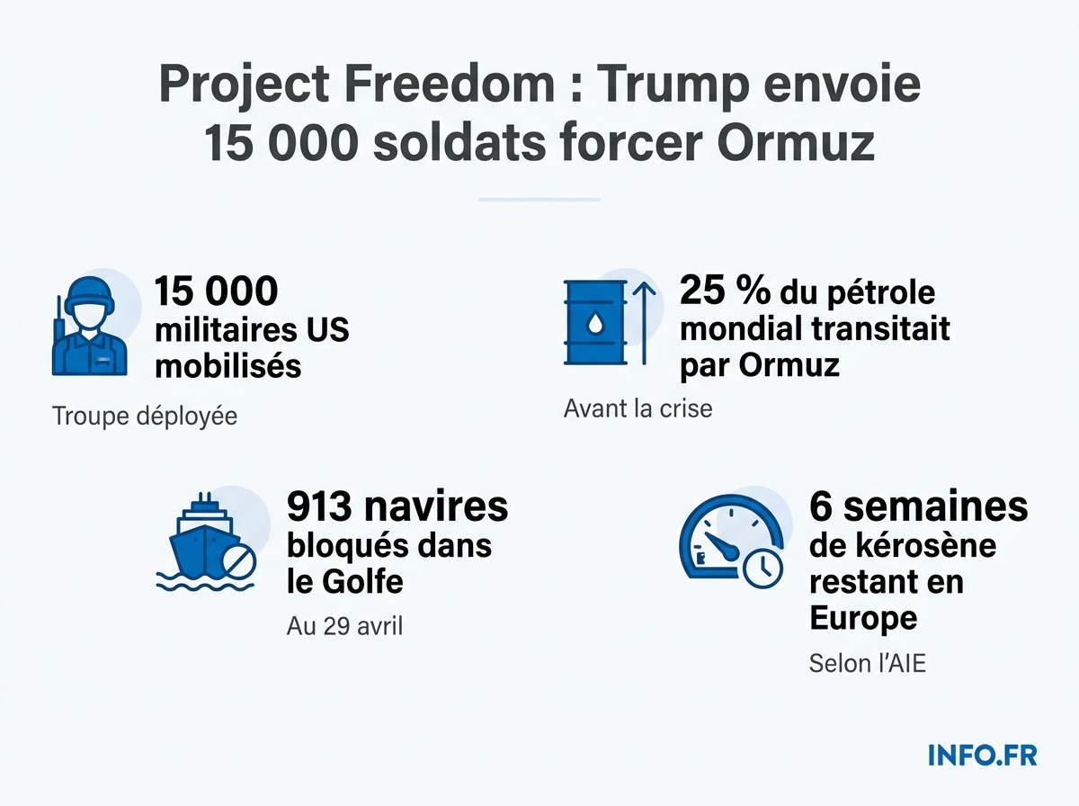 Project Freedom: les chiffres clés du dispositif américain dans le détroit d'Ormuz et son impact sur l'approvisionnement énergétique européen.