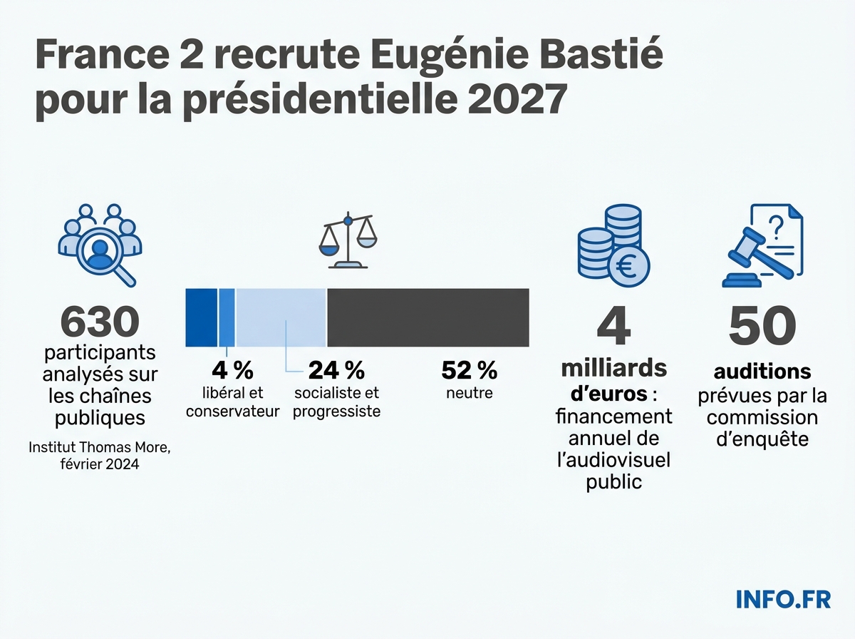 Répartition idéologique des intervenants de l'audiovisuel public français selon l'étude de l'Institut Thomas More publiée en 2024.