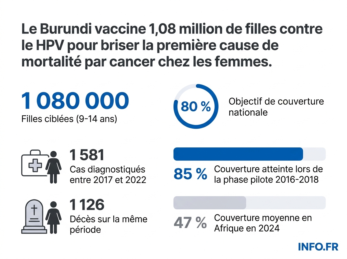 Chiffres clés de la campagne nationale de vaccination contre le HPV au Burundi en avril 2026: cible, mortalité et couverture régionale africaine.