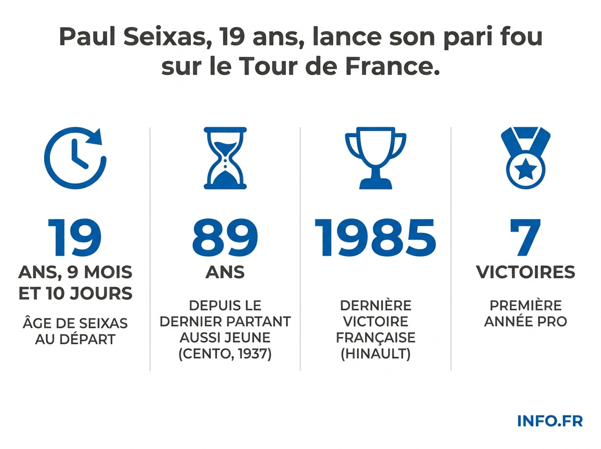 Données chiffrées sur la participation de Paul Seixas au Tour de France 2026, le plus jeune partant depuis 89 ans.