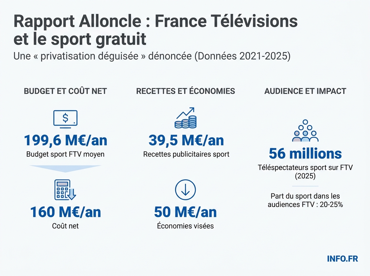 Budget sport de France Télévisions et impact des coupes proposées par le rapport Alloncle, en millions d'euros par an.