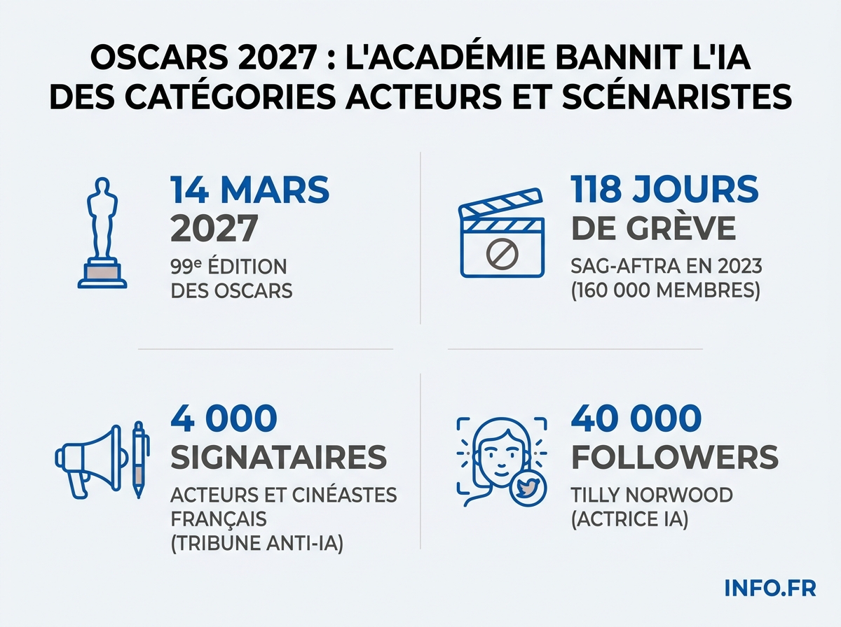 Les chiffres clés des nouvelles règles des Oscars 2027 face à l'intelligence artificielle dans le cinéma.
