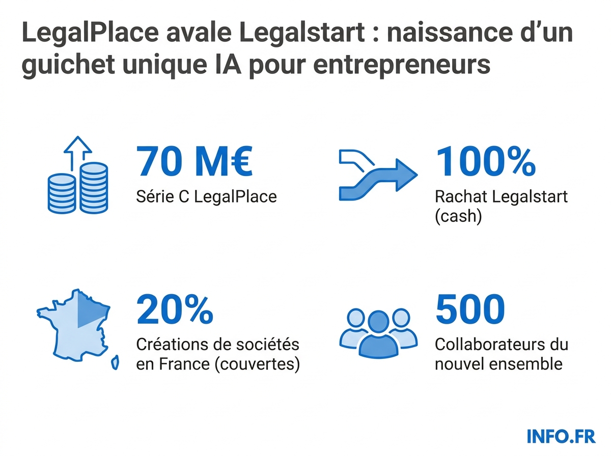 Les chiffres clés du rachat de Legalstart par LegalPlace, géant français de la legaltech.