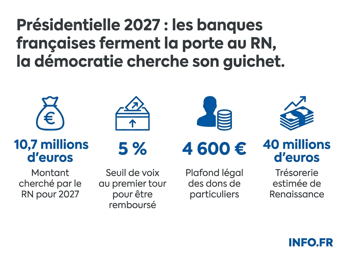 Comparatif des montants en jeu dans le financement de la campagne présidentielle 2027 et trésoreries des principaux partis français.