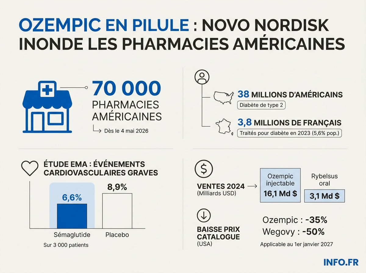 Chiffres clés du lancement de l'Ozempic en comprimés aux États-Unis comparés au marché français du diabète.