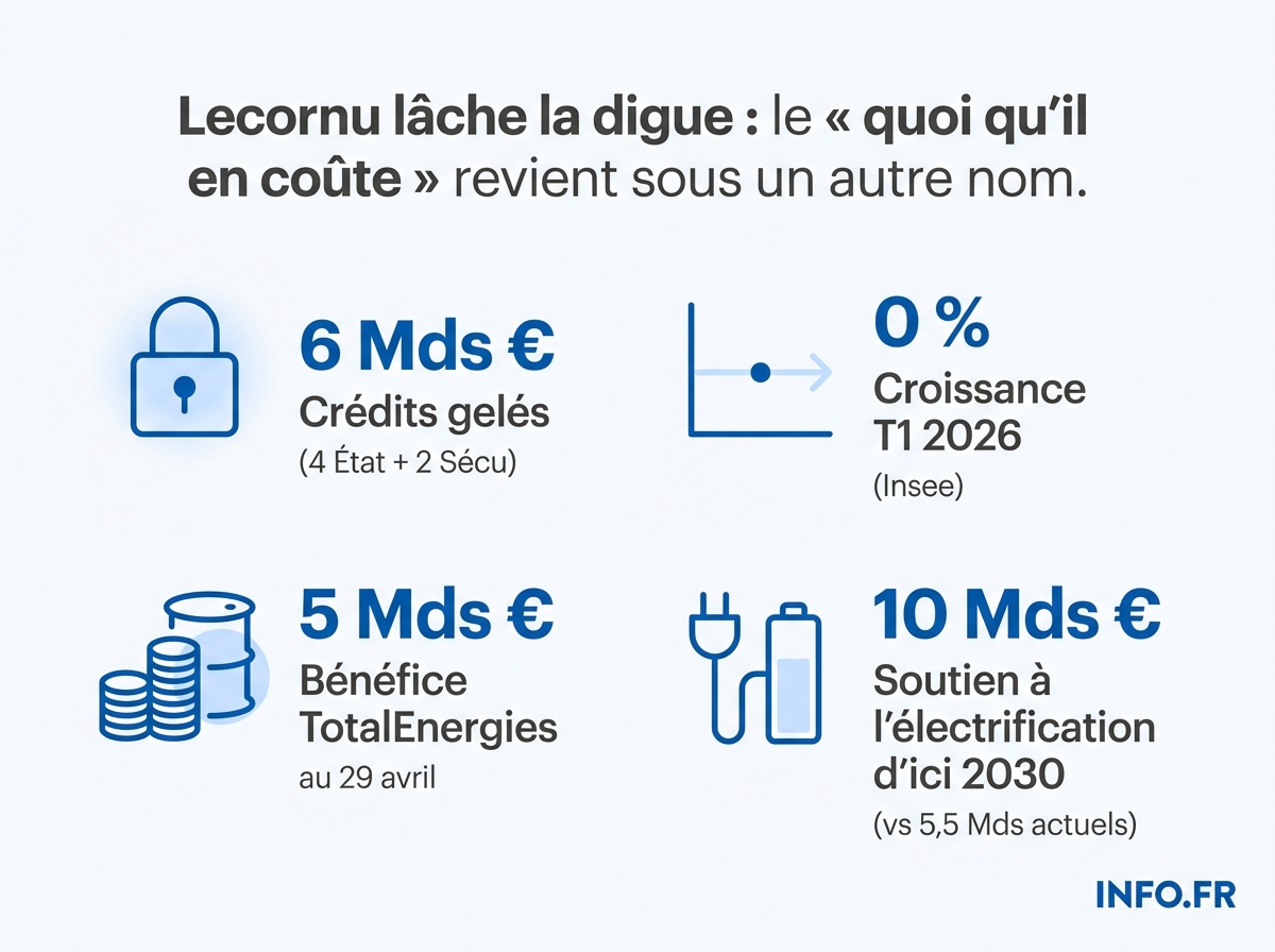 Les chiffres-clés du virage économique de Sébastien Lecornu face au choc pétrolier de mai 2026.